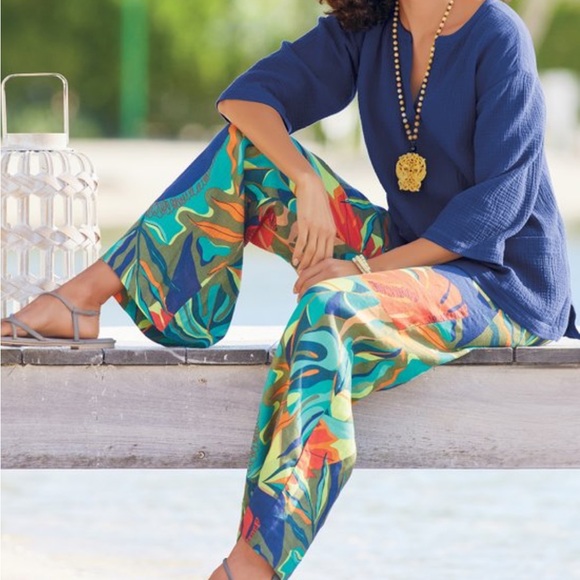 Soft Surroundings Pants - Soft Surroundings Aliso Point Tropical Linen Pants
